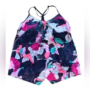 Beach House Swim Tankini Top 14 NWT Floral UPF 50 Flyaway Mesh Resort Plus Size